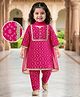 EARTHY TOUCH 100% Cotton Knit Full Sleeves Floral Foil Printed Kurta & Salwar Set With Dupatta - Dark Pink