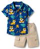 Babyhug Cotton Knit Half Sleeves Animal Printed Shirt & Shorts Set - Navy Blue & Beige