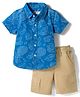 Babyhug Cotton Woven Half Sleeves Leaf Printed Shirt & Shorts Set - Beige & Blue
