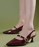 HVNLY by shoetopia Solid Buckle Closure Kitten Heel Sandals - Cherry
