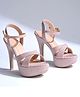 HVNLY by shoetopia Shimmered Buckle Closure Heel Sandals - Rose Gold