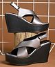 HVNLY by shoetopia Metallic Strap Detailed Velcro Closure Platform Heel Sandals - Grey
