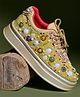 HVNLY by shoetopia Pearls Beads & Sequins Embellished Lace Up Shoes - Gold