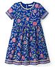 EARTHY TOUCH 100% Cotton Knit Half Sleeves Floral Foil Printed Ethnic Dress - Blue