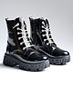 HVNLY by shoetopia Stone Embellished Lace Up Combat Boots - Black