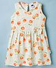 Teddy Sinker Knit Sleeveless Frock with Orange Print & Bow Applique - Cream