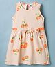 Teddy Sinker Knit Sleeveless Cherry Printed Frock with Bow Applique -Peach