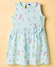 Teddy Sinker Knit Sleeveless Floral & Bunny Printed Frock with Bow Applique - Light Blue