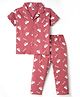 Teddy Sinker Knit Half Sleeves Shirt & Pyjama Co-ord Night Suit With Car Print - Rust Orange