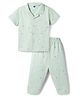 Teddy Sinker Knit Half Sleeves Shirt & Pyjama Co-ord Night Suit With Teddy Bear & Star Print - Sea Green
