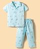 Teddy Sinker Knit Half Sleeves Co-ords Shirt & Pajama Night Suit with Vehicle Print - Lime Blue