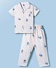 Teddy Sinker Knit Half Sleeves Shirt & Pyjama Co-ord Night Suit With Animal Print - Beige