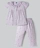 Teddy Sinker Knit Half Sleeves Top & Pyjama Co-ord Night Suit With Floral Print - Lavender