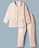 Teddy Sinker Knit Full Sleeves Shirt & Pyjama Co-ord Night Suit With Floral Print - Yellow