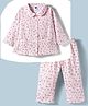Teddy Sinker Knit Full Sleeves Shirt & Pyjama Co-ord Night Suit With Floral Print - Pink