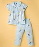 Teddy Sinker Knit Half Sleeves Top & Pyjama Co-ord Night Suit With Panda Print - Light Blue