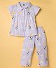Teddy Sinker Knit Half Sleeves Top & Pyjama Co-ord Night Suit With Panda Print - Mauve