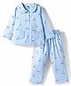 Teddy Sinker Knit Full Sleeves Shirt & Pyjama Co-ord Night Suit With Penguin Print - Blue