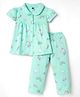 Teddy Sinker Knit Half Sleeves Top & Pyjama Co-ord Night Suit With Unicorn & Rainbow Print - Sea Green