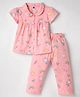 Teddy Sinker Knit Half Sleeves Top & Pyjama Co-ord Night Suit With Unicorn & Rainbow Print - Pink