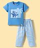 Teddy Sinker Knit Half Sleeves T-Shirt & Pajama Night Suit with Dino Print & Stripes - Blue