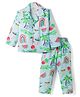 Rikidoos Cotton Woven Full Sleeve Co-ords Shirt & Pajama Night Suit with Beach Theme Print - Light Blue