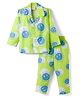 Rikidoos Cotton Woven Full Sleeve Co-ords Shirt & Pajama Night Suit with Sun Print - Green