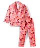 Rikidoos Cotton Woven Full Sleeve Co-ords Shirt & Pajama Night Suit with Donuts Print - Rust Orange