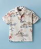 Ruff Cotton Woven Half Sleeves Shirt With Beach Theme Print - Off White