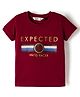 Ruff Rayon Slub Lycra Knit Half Sleeves T-Shirt with Text Print - Maroon