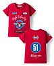 Ruff Cotton Lycra Knit Half Sleeves Crew Neck T-Shirt with Text Print - Red
