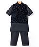Little Bull Full Sleeves Kurta Pyjama Set With Sequins Embellished Floral & Leaves Embroidered Jacket - Black