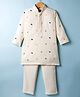 Little Bull Full Sleeves Floral & Leaves Embroidered Kurta Pyjama Set - Natural