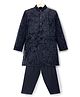 Little Bull Full Sleeves Shimmer Detailed & Striped Kurta Pyjama Set - Black