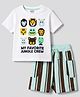 Bonfino 100% Cotton Knit Half Sleeves T-Shirt & Striped Shorts Set With Animal Print - Multicolor