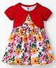 Babyhug Poplin Woven Frock & Half Sleeves Shrug with Floral Print - Multicolor