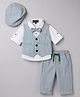 Robo Fry Cotton Woven Full Sleeves Striped 3 Piece Party Suit with Bow & Cap - Blue