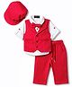 Robo Fry Cotton Woven Full Sleeves Striped 3 Piece Party Suit with Bow & Cap - Red