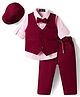 Robo Fry Cotton Woven Full Sleeves Striped 3 Piece Party Suit With Bow & Cap - Maroon