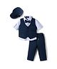 Robo Fry Cotton Woven Full Sleeves Striped 3 Piece Party Suit With Bow & Cap - Navy Blue