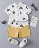 Mark & Mia Cotton Half Sleeves Printed Shirt & Shorts Set - White & Mustard Yellow