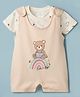 First Smile Interlock Knit Half Sleeves T-Shirt &  Dungaree Style Romper with Bear Print - Cream & Pink