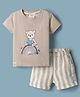 Ollypop Sinker Knit Half Sleeves Bear Printed & Striped T-Shirt & Shorts Set - Ivory