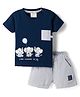 Ollypop Sinker Knit Half Sleeves T-Shirt & Checkered Shorts with Elephant Embroidery - Navy Blue