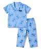 WOW Clothes Sinker Knit Half Sleeves Shirt & Pyjama Co-Ord Night Suit With Bear Print - Blue