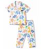 WOW Sinker Knit Half Sleeves Shirt & Pyjama Co-ords Night Suit With Animal Print - Sky Blue