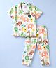 WOW Sinker Knit Half Sleeves Shirt & Pyjama Co-ords Night Suit With Animal Print - OffWhite