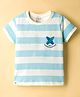 Ollypop Sinker Knit Half Sleeves Striped & Beach Theme Printed T-Shirt - Light Blue