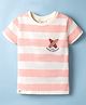 Ollypop Sinker Knit Half Sleeves Striped & Beach Theme Printed T-Shirt - Peach