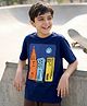 Pine Kids Cotton Knit Half Sleeves T-Shirt With NYC Print - Navy Blue